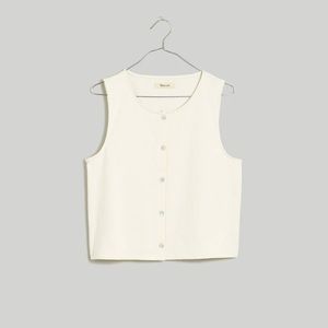 Madewell button-front crewneck crop tank, heather cream, size XS. New with tags.